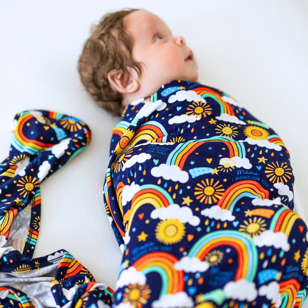 The Forever Swaddle Blanket | Here Comes the Sunshine (Blue) | "Mama, I Wished for You"