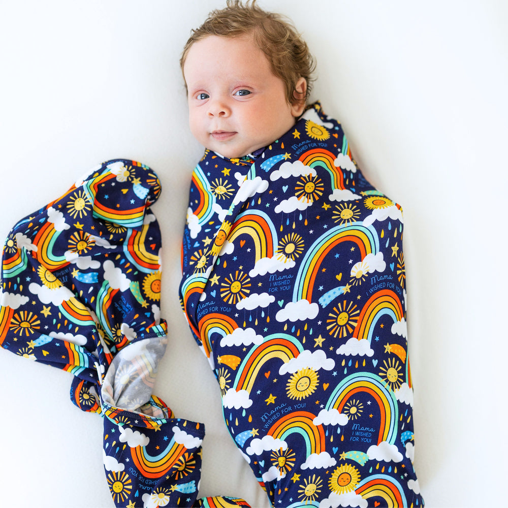 The Forever Swaddle Blanket | Here Comes the Sunshine (Blue) | "Mama, I Wished for You"