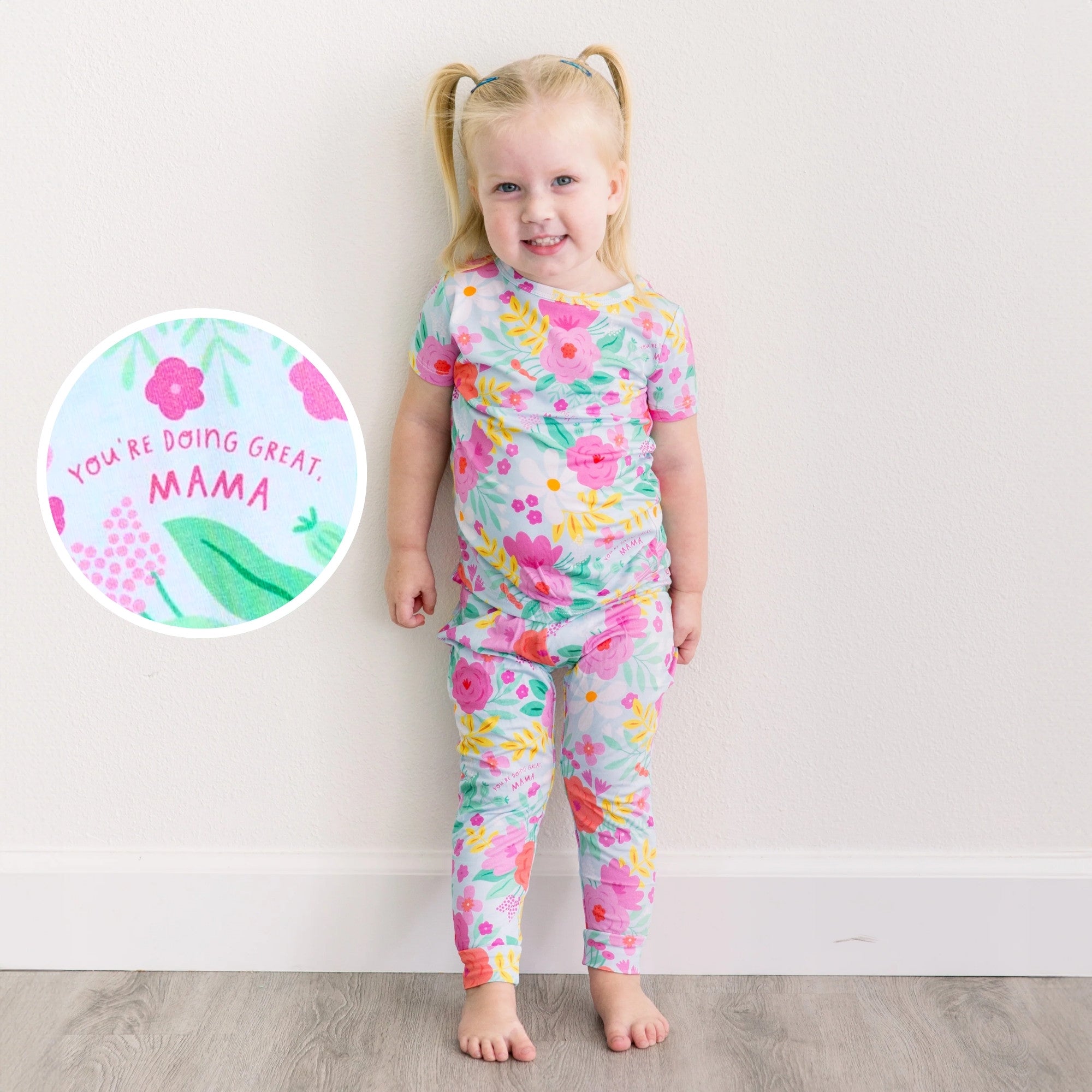 Bamboo Short Sleeve Two Piece Pajama Set - Flower Power Floral