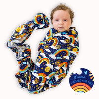 The Forever Swaddle Blanket | Here Comes the Sunshine (Blue) | "Mama, I Wished for You"