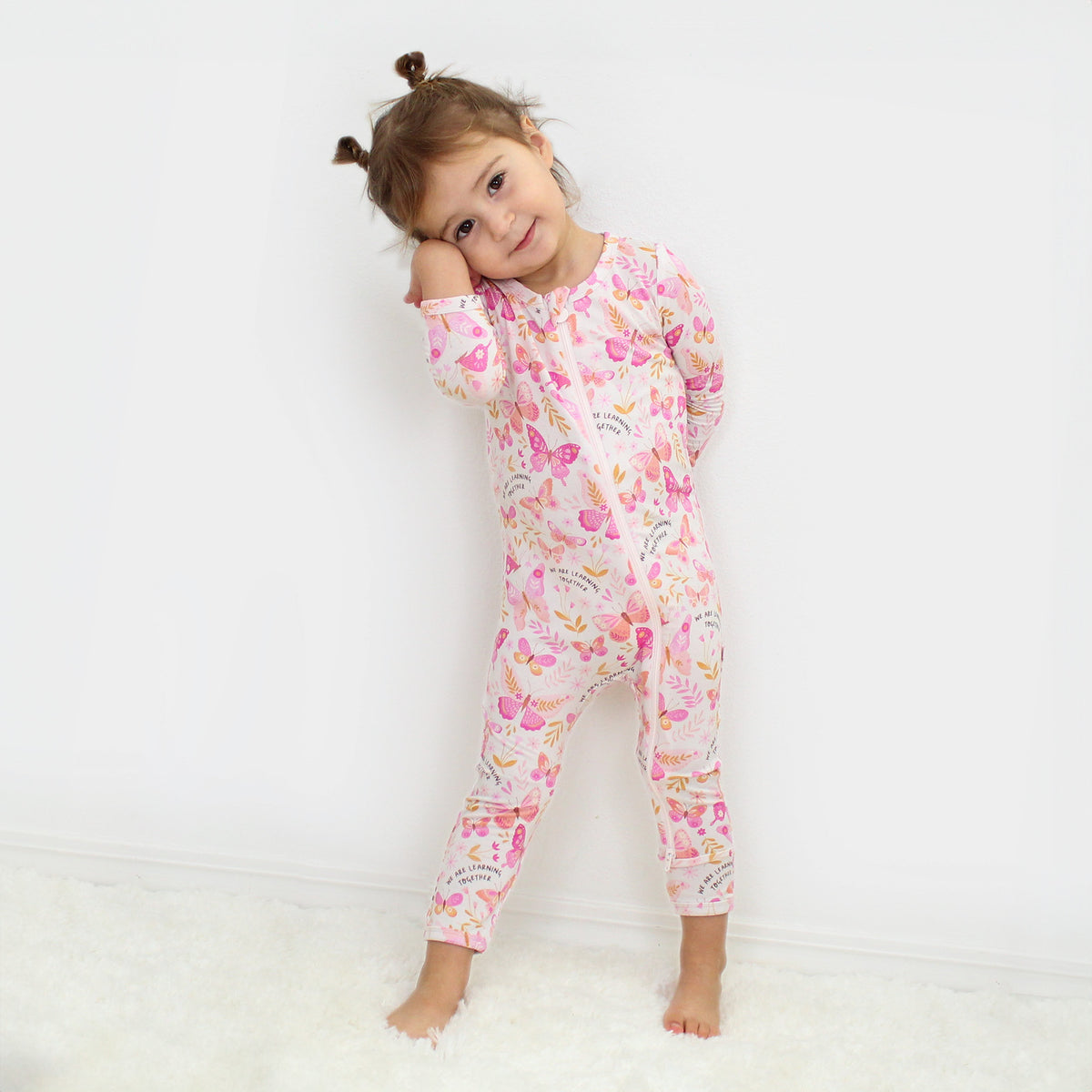 Butterfly Smoochies Bamboo Footless Onesie Romper "We're Learning