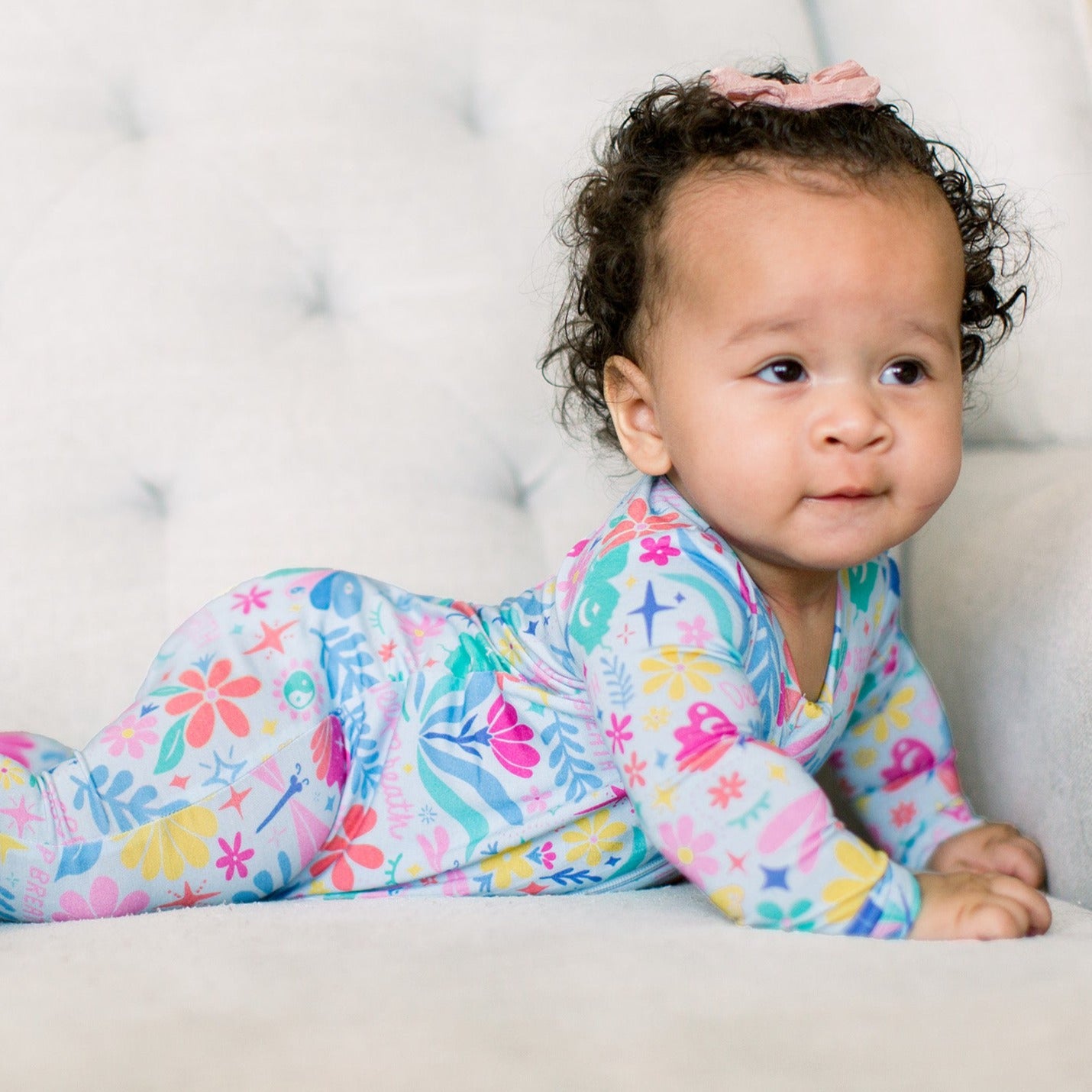 Footie Bamboo Baby Zipper Pajamas, Flowers & Butterflies, Double-Zipper Onesies for Baby Girl, 4-Way Stretch, Easy On & Off - "Deep Breath" - Raising Mama