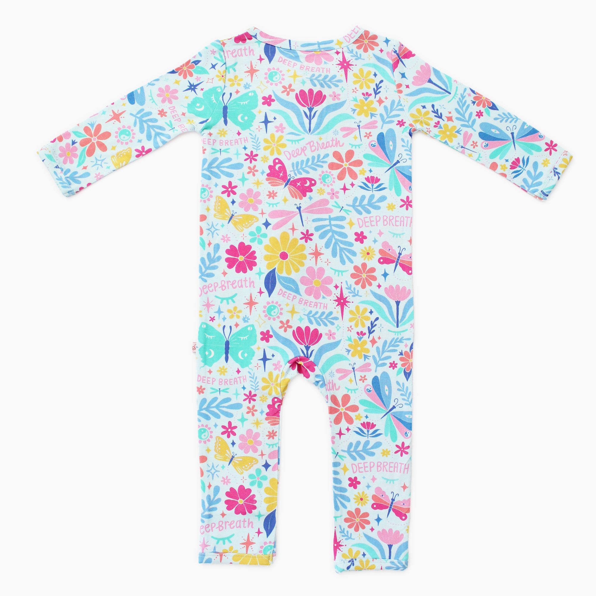 Footless Bamboo Toddler Zipper Pajamas, Flowers & Butterflies, Bamboo Zipper Pajamas, Double-Zipper Onesies for Toddler Girl, 4-Way Stretch - "Deep Breath" - Raising Mama