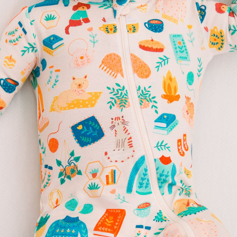 Footie Bamboo Baby Zipper Pajamas, Cozy Cats & Dogs, Double-Zipper Onesies Gender Neutral, 4-Way Stretch, Easy On & Off - Raising Mama
