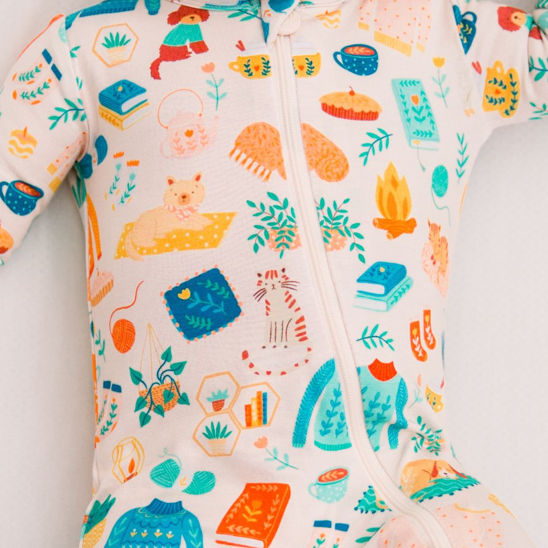 Footie Bamboo Baby Zipper Pajamas, Cozy Cats & Dogs, Double-Zipper Onesies Gender Neutral, 4-Way Stretch, Easy On & Off - Raising Mama