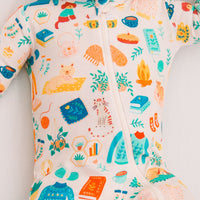 Footie Bamboo Baby Zipper Pajamas, Cozy Cats & Dogs, Double-Zipper Onesies Gender Neutral, 4-Way Stretch, Easy On & Off - Raising Mama