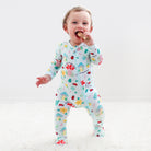 Footie Bamboo Baby Zipper Pajamas, Woodland Mushrooms, Double-Zipper Onesies for Baby Boy Girl,  4-Way Stretch, Easy On & Off - "It's Okay to Ask for Help" - Raising Mama