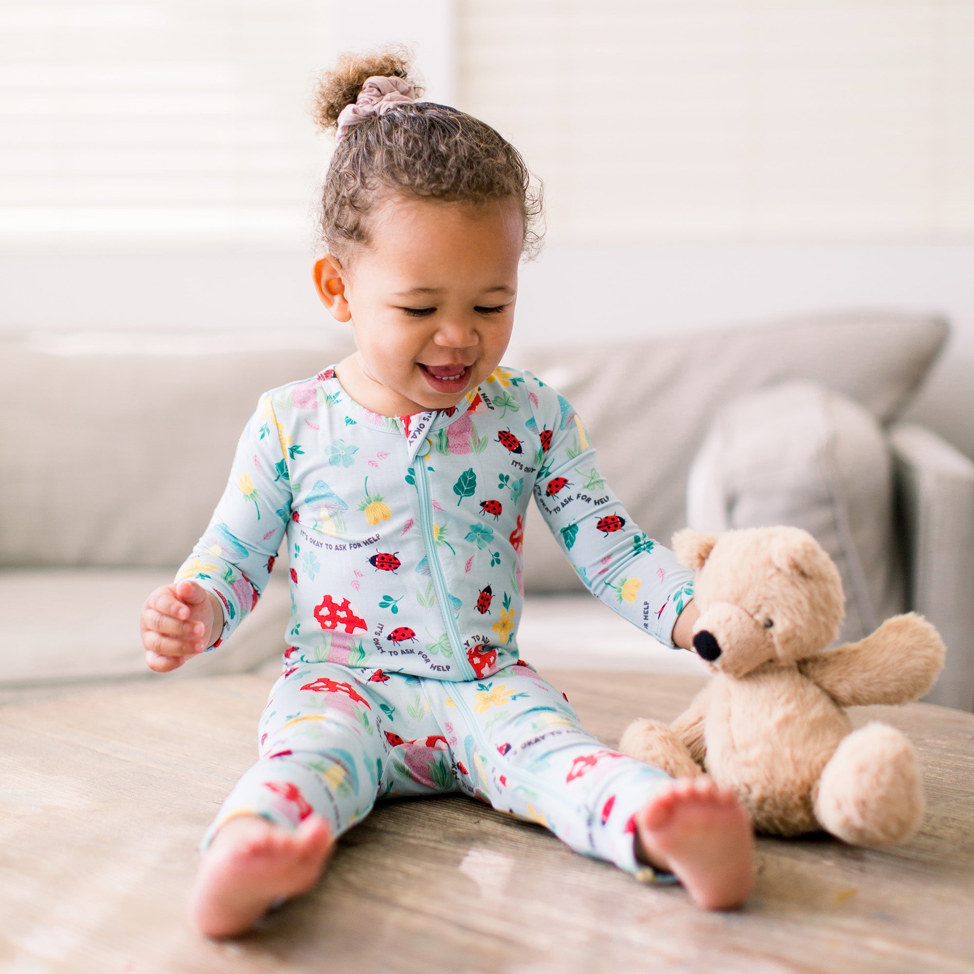 Footless Bamboo Toddler Zipper Pajamas, Woodland Mushrooms, Double-Zipper Onesies,Toddler Bamboo Sleeper, 4-Way Stretch - "It's Okay to Ask for Help" - Raising Mama
