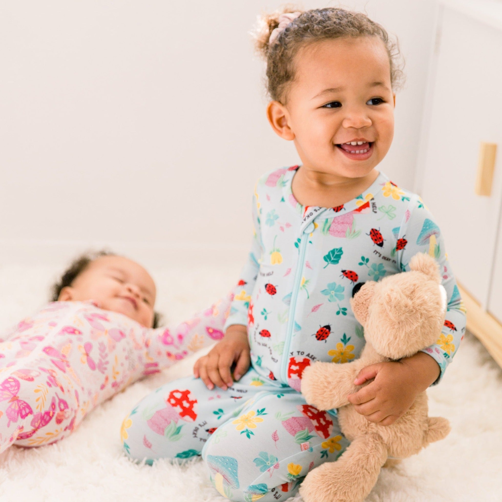 Footless Bamboo Toddler Zipper Pajamas, Woodland Mushrooms, Double-Zipper Onesies,Toddler Bamboo Sleeper, 4-Way Stretch - "It's Okay to Ask for Help" - Raising Mama
