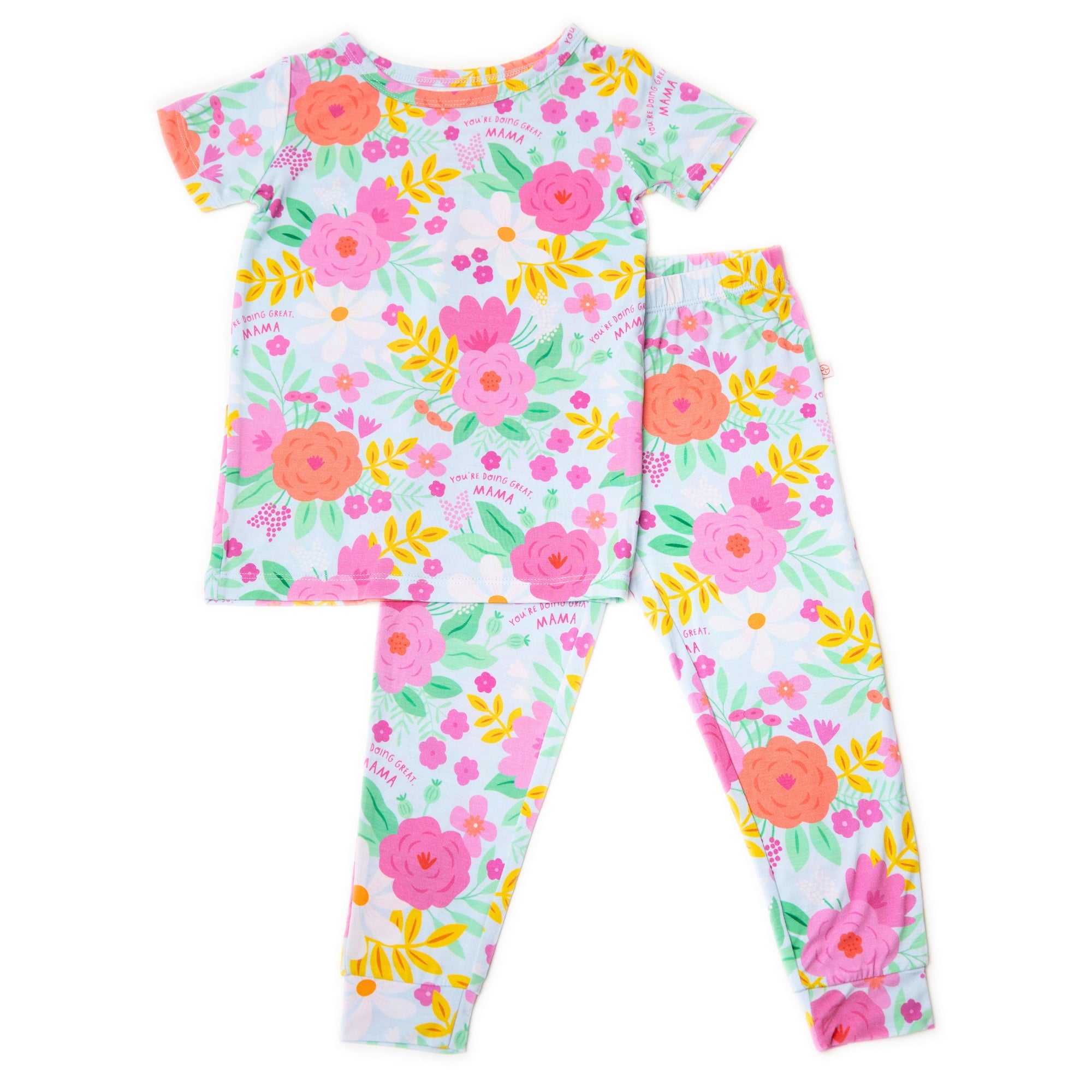 Bamboo Short Sleeve Two Piece Pajama Set - Flower Power Floral