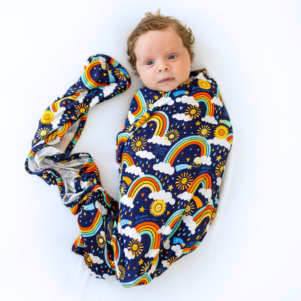 The Forever Swaddle Blanket | Here Comes the Sunshine (Blue) | "Mama, I Wished for You"