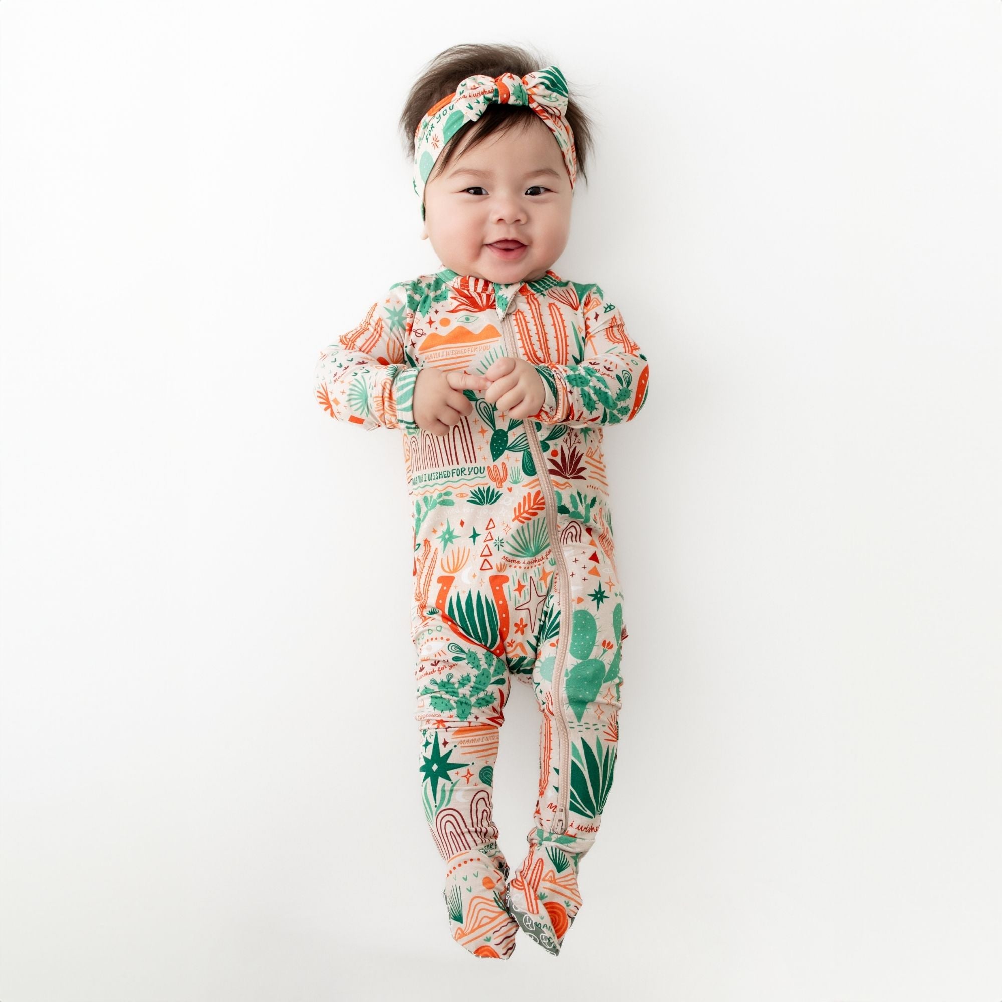 Bamboo Footie Zipper Baby Pajama - Desert Cactus Beige Bamboo