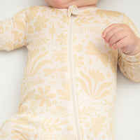 Footie Bamboo Baby Zipper Pajamas, Double-Zipper Onesies for Baby Girl Boy, 4-Way Stretch, Easy On & Off - "Deep Breath" (Beige) - Raising Mama