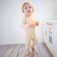 Footless Bamboo Toddler Zipper Pajamas, Double-Zipper Onesies for Toddler Girl Boy, 4-Way Stretch, Easy On & Off - "Deep Breath" (Beige) - Raising Mama