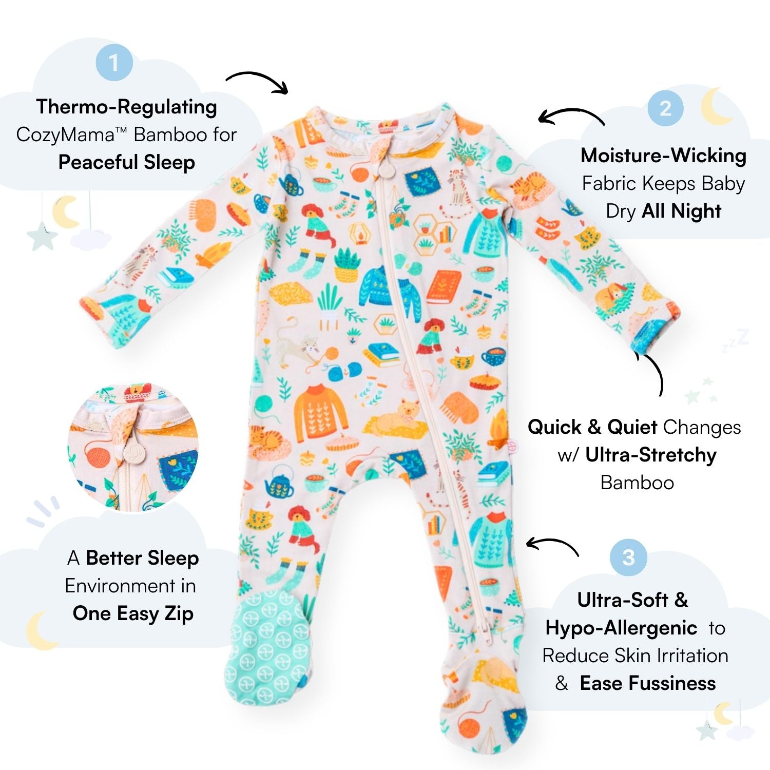 Little Sleepies Blue Cactus Bamboo Footie Pajamas 0-3 outlets Months