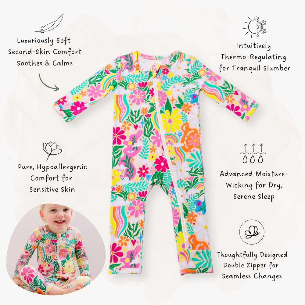 The Second-Skin Footless Romper | Rainbow Daisy Babe | "Patience & Kindness"