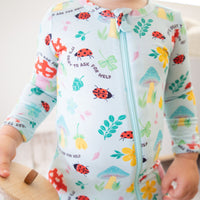 Footless Bamboo Toddler Zipper Pajamas, Woodland Mushrooms, Double-Zipper Onesies,Toddler Bamboo Sleeper, 4-Way Stretch - "It's Okay to Ask for Help" - Raising Mama