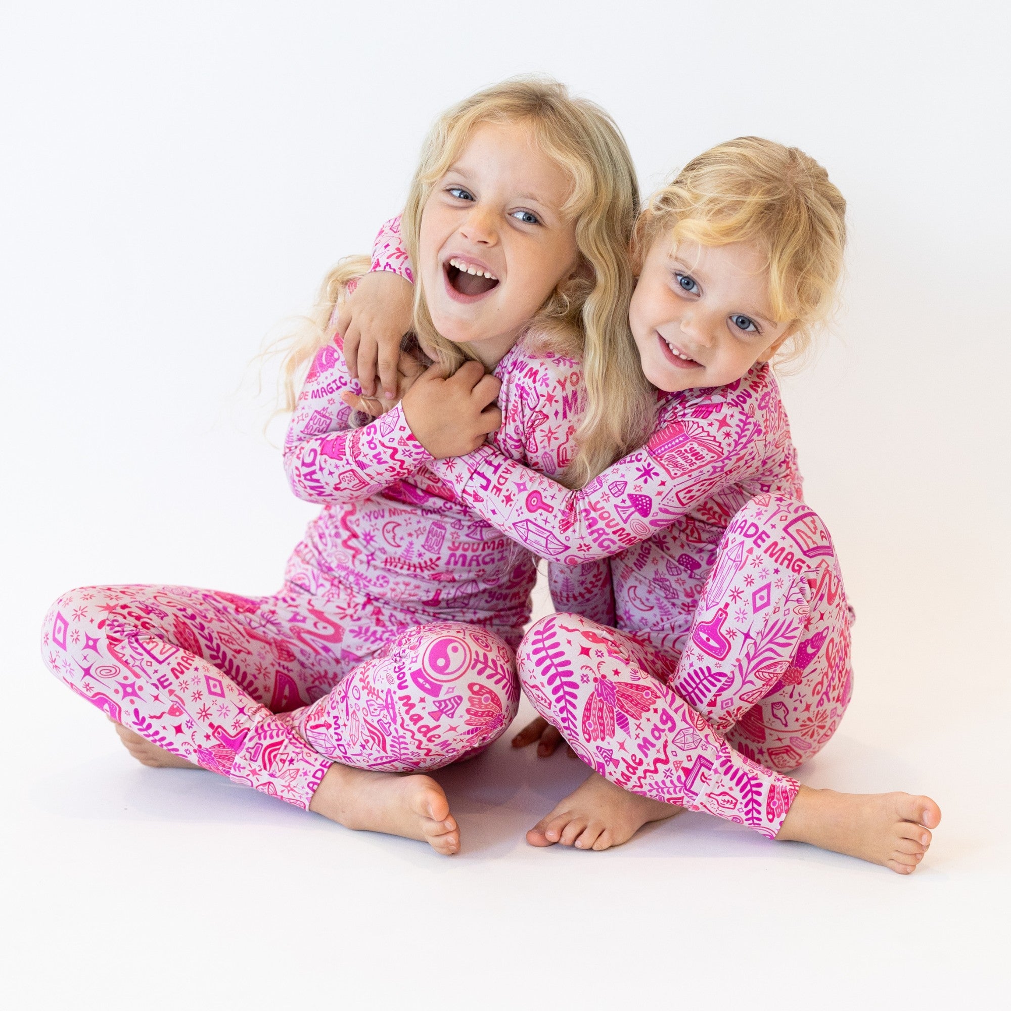 Bamboo Long Sleeve Two Piece Pajama Set - Mystic Mama Witchy Pink