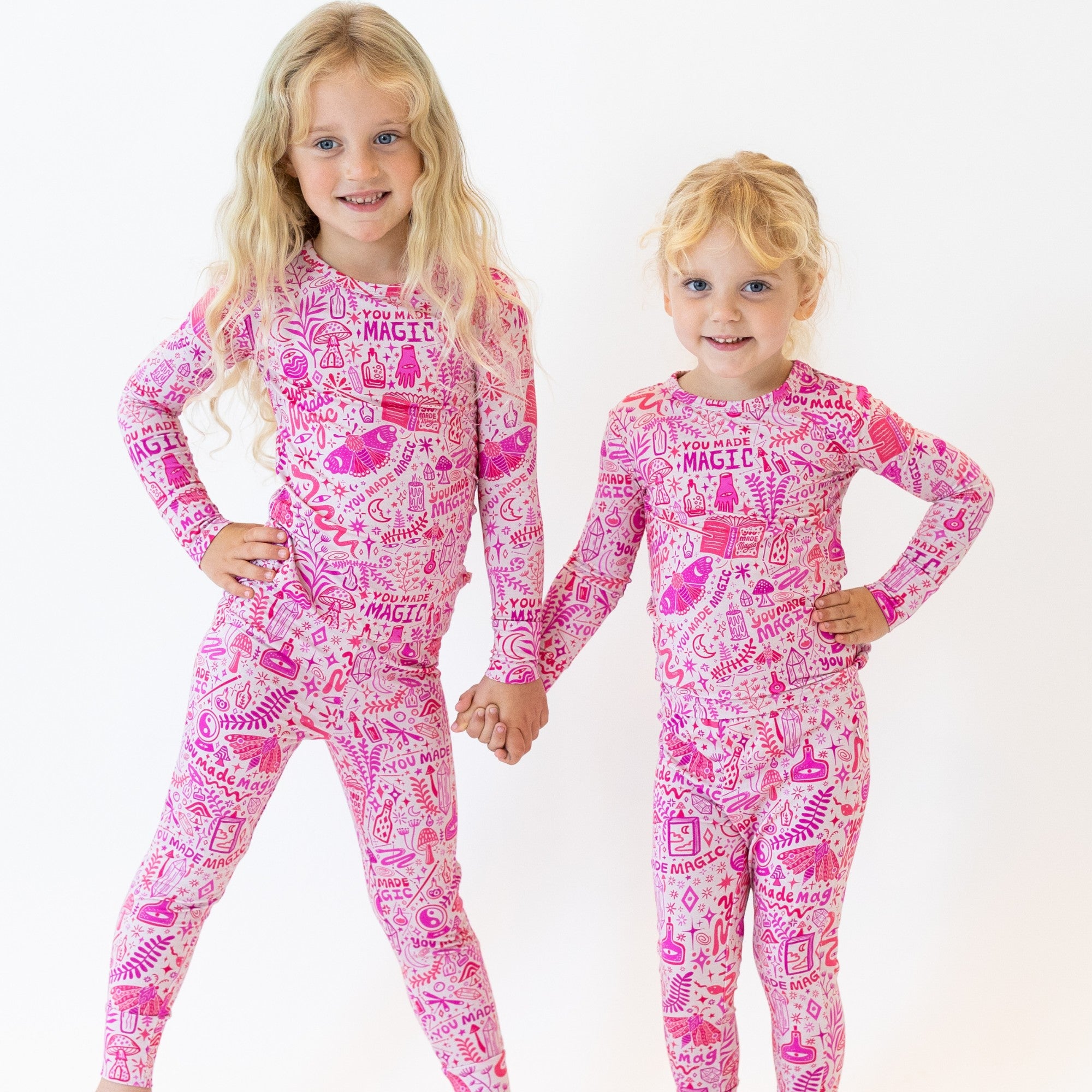 Bamboo Long Sleeve Two Piece Pajama Set - Mystic Mama Witchy Pink
