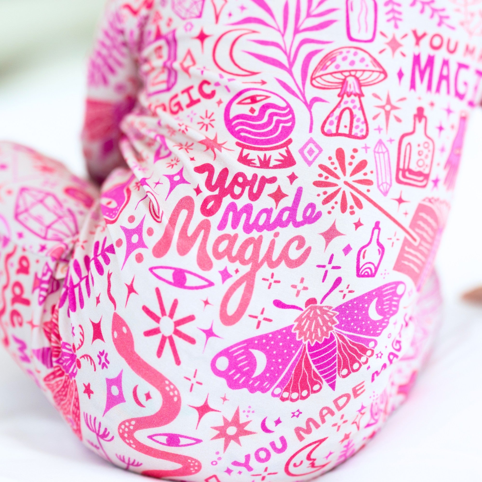 Bamboo Footie Zipper Baby Pajama - Mystic Mama Pink Bamboo Onesie