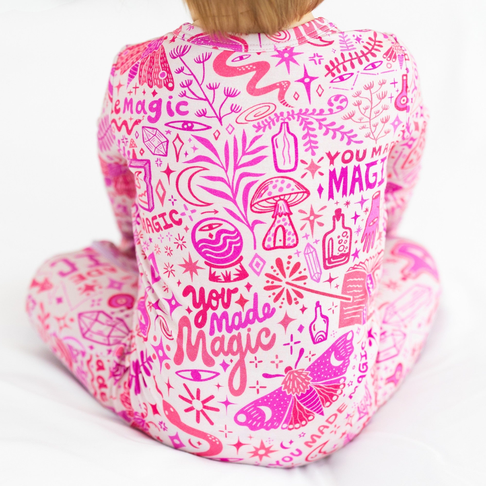 Bamboo Footie Zipper Baby Pajama - Mystic Mama Pink Bamboo Onesie