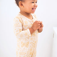 Footless Bamboo Toddler Zipper Pajamas, Double-Zipper Onesies for Toddler Girl Boy, 4-Way Stretch, Easy On & Off - "Deep Breath" (Beige) - Raising Mama