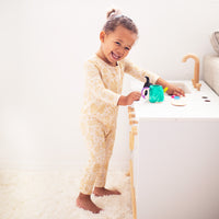 Footless Bamboo Toddler Zipper Pajamas, Double-Zipper Onesies for Toddler Girl Boy, 4-Way Stretch, Easy On & Off - "Deep Breath" (Beige) - Raising Mama
