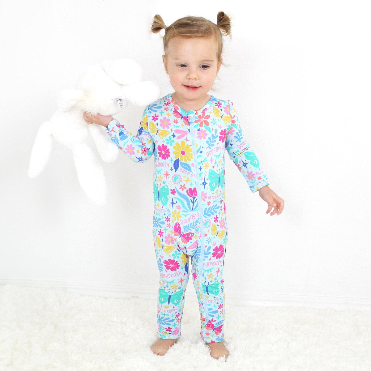 Footless Bamboo Toddler Zipper Pajamas, Flowers & Butterflies, Bamboo ...